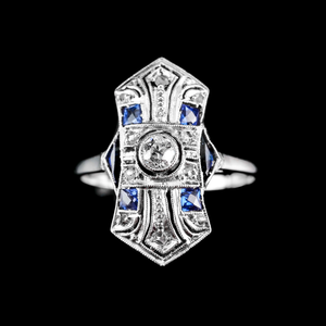 アール・デコ 18金 ダイヤモンド サファイヤ リング 指輪