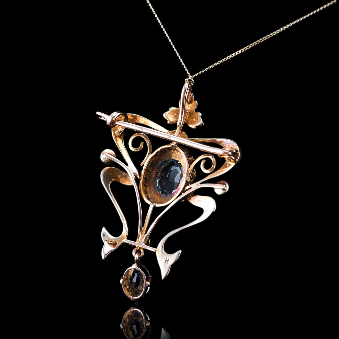 アクアマリン パール ドロップス ゴールドネックレス - 英国  