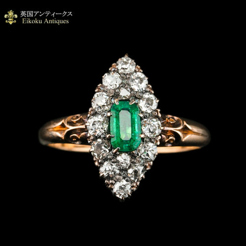 ダイヤモンド エメラルド 18金  ナベットリング 指輪『ヴィクトリアン グリーン』英国アンティークス