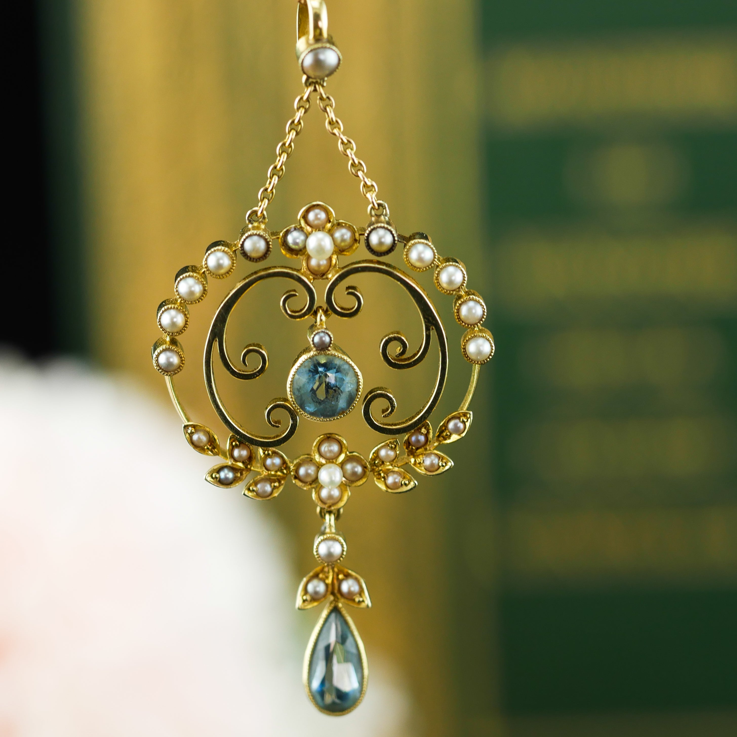 アンティーク　ペンダント　イギリス　アクアマリン　パール アクアマリン パール ドロップス ゴールドネックレス - 英国