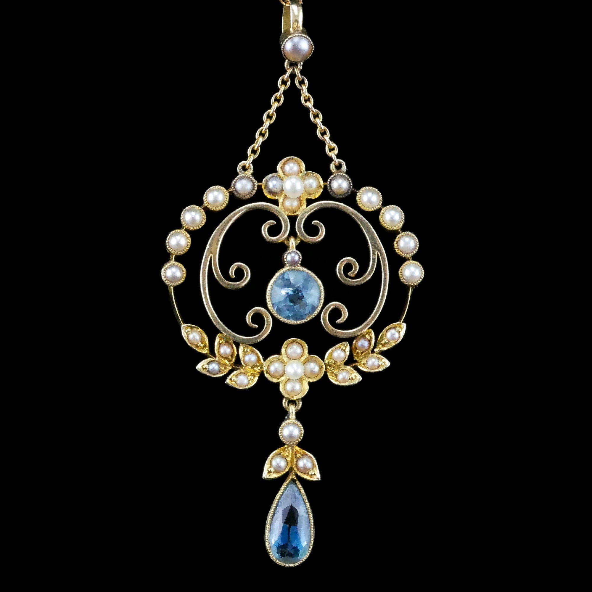 アクアマリン パール ドロップス ゴールドネックレス - 英国