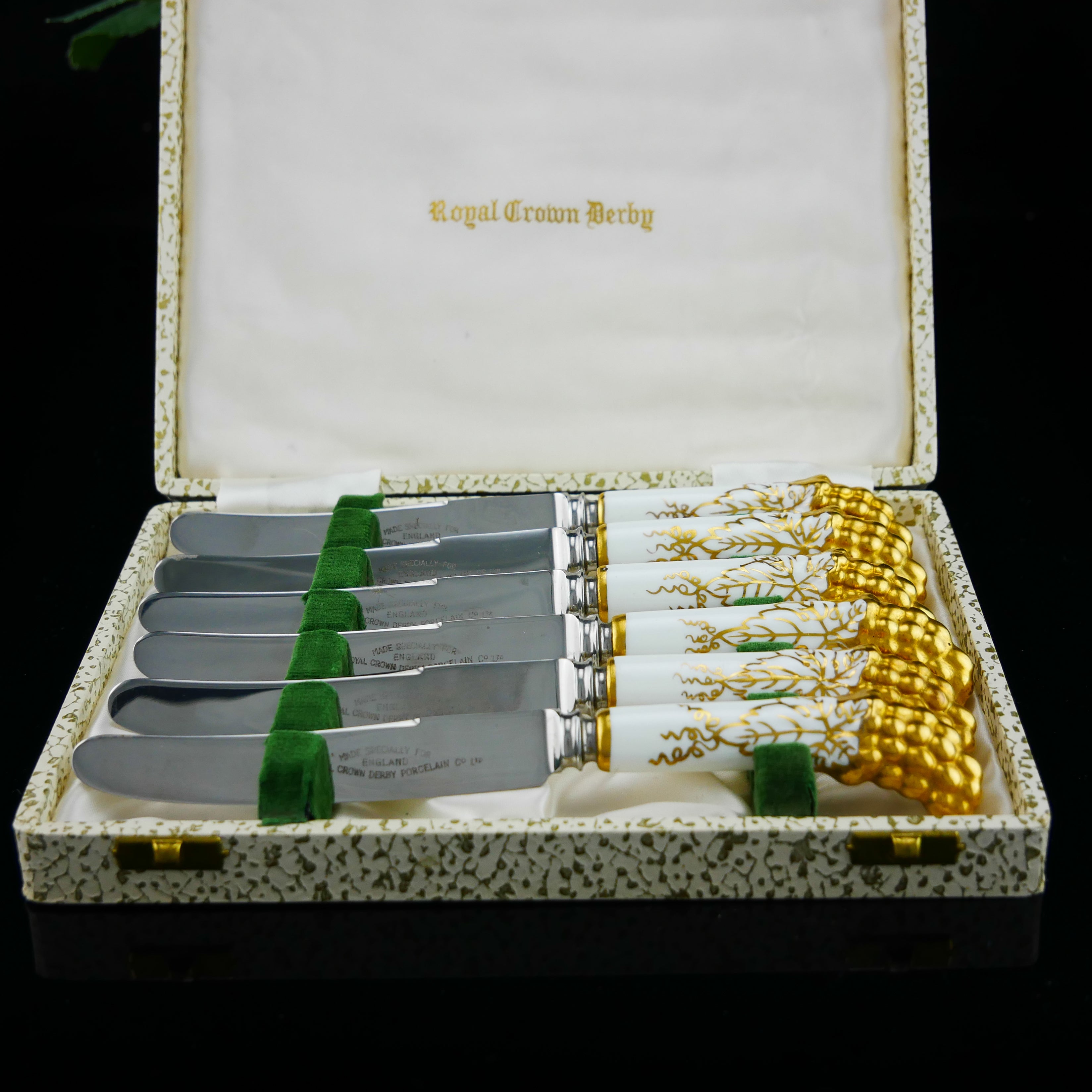 ロイヤルクラウンダーヴィー☆フルーツナイフBOX付き6本セット、美品 ロイヤルクラウンダーヴィー☆フルーツナイフBOX付き6本セット