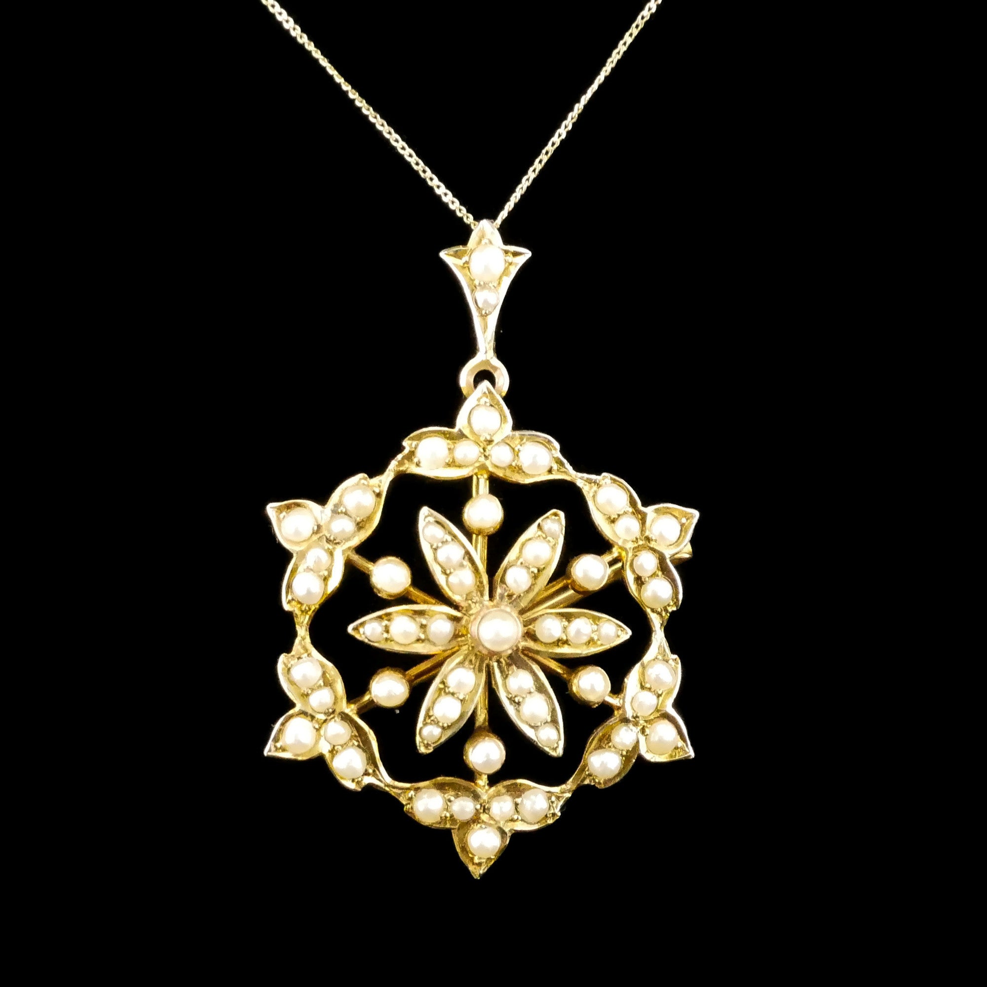 アンティークシードパール ゴールド ネックレス ブローチ『スノー