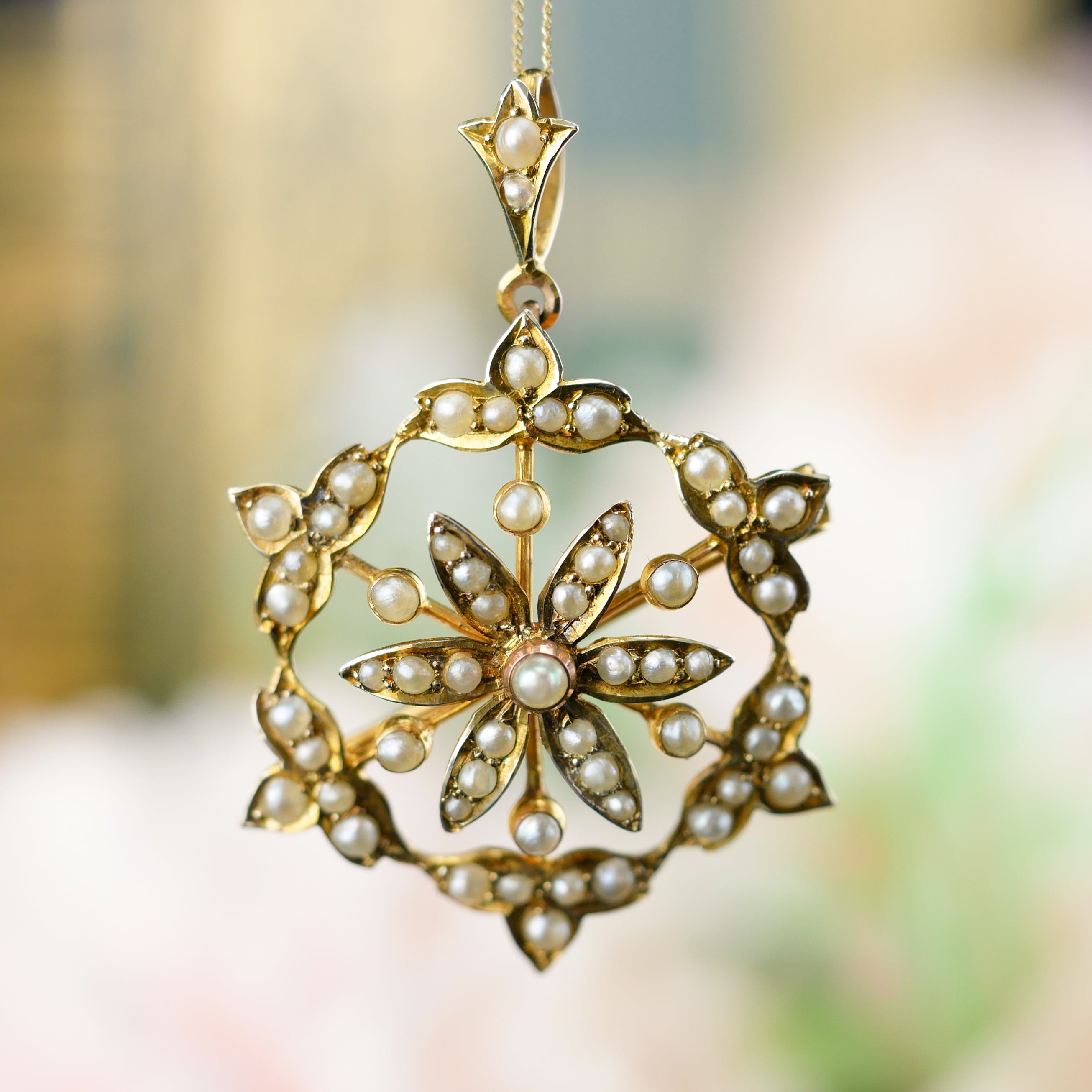 アンティークシードパール ゴールド ネックレス ブローチ『スノー
