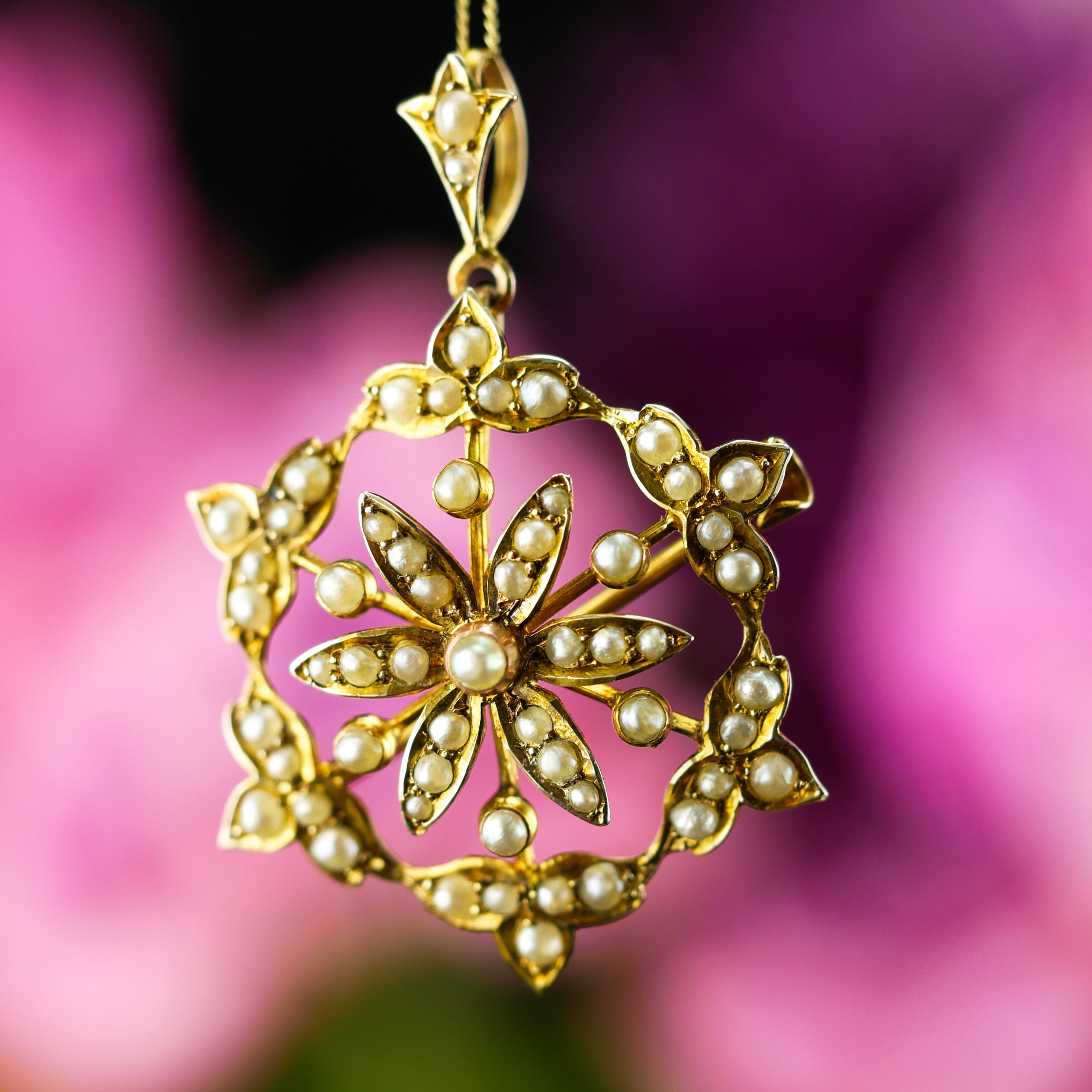 アンティークシードパール ゴールド ネックレス ブローチ『スノー