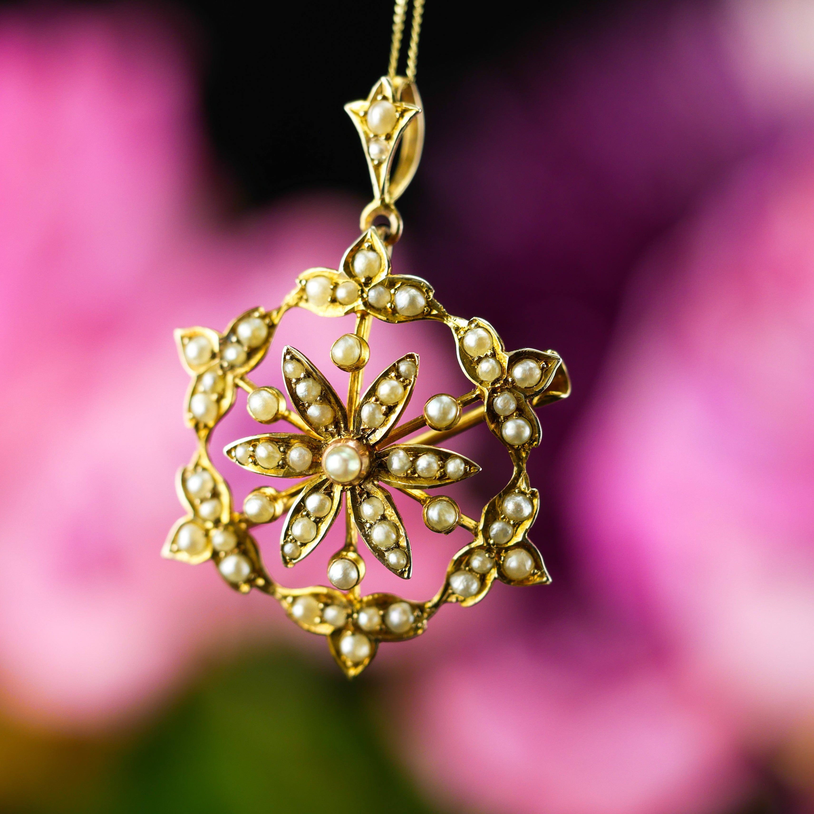 アンティークシードパール ゴールド ネックレス ブローチ『スノー