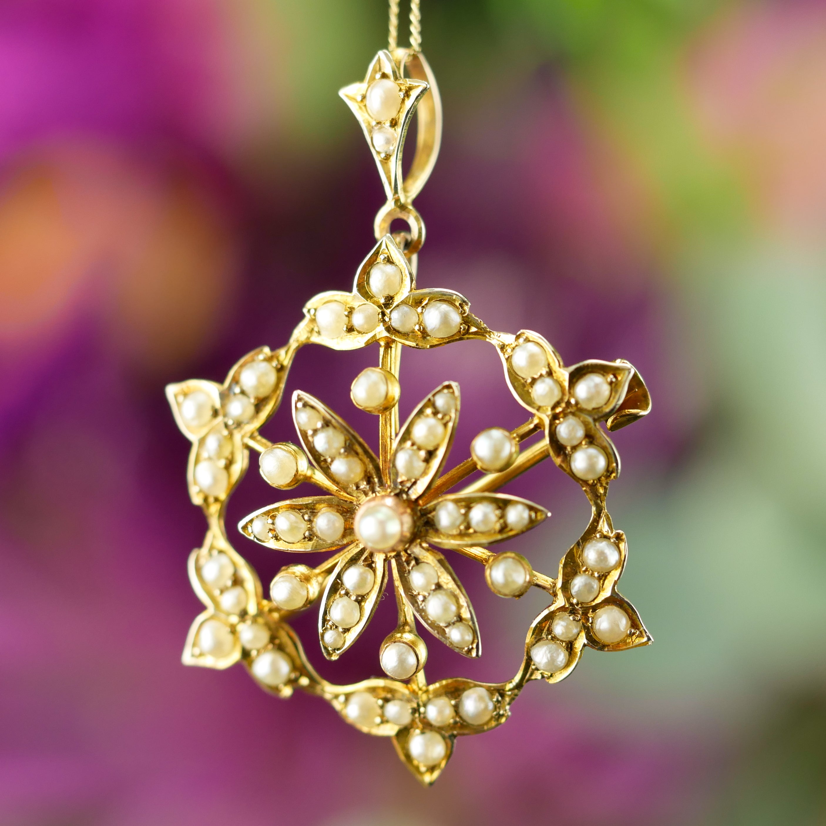 アンティークシードパール ゴールド ネックレス ブローチ『スノー