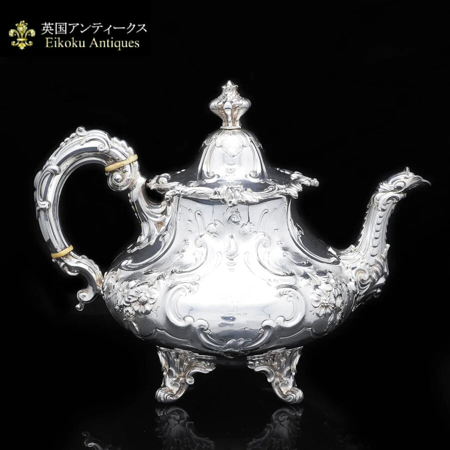 ロココスタイルスターリング・シルバー ティーポット『宮廷の饗宴