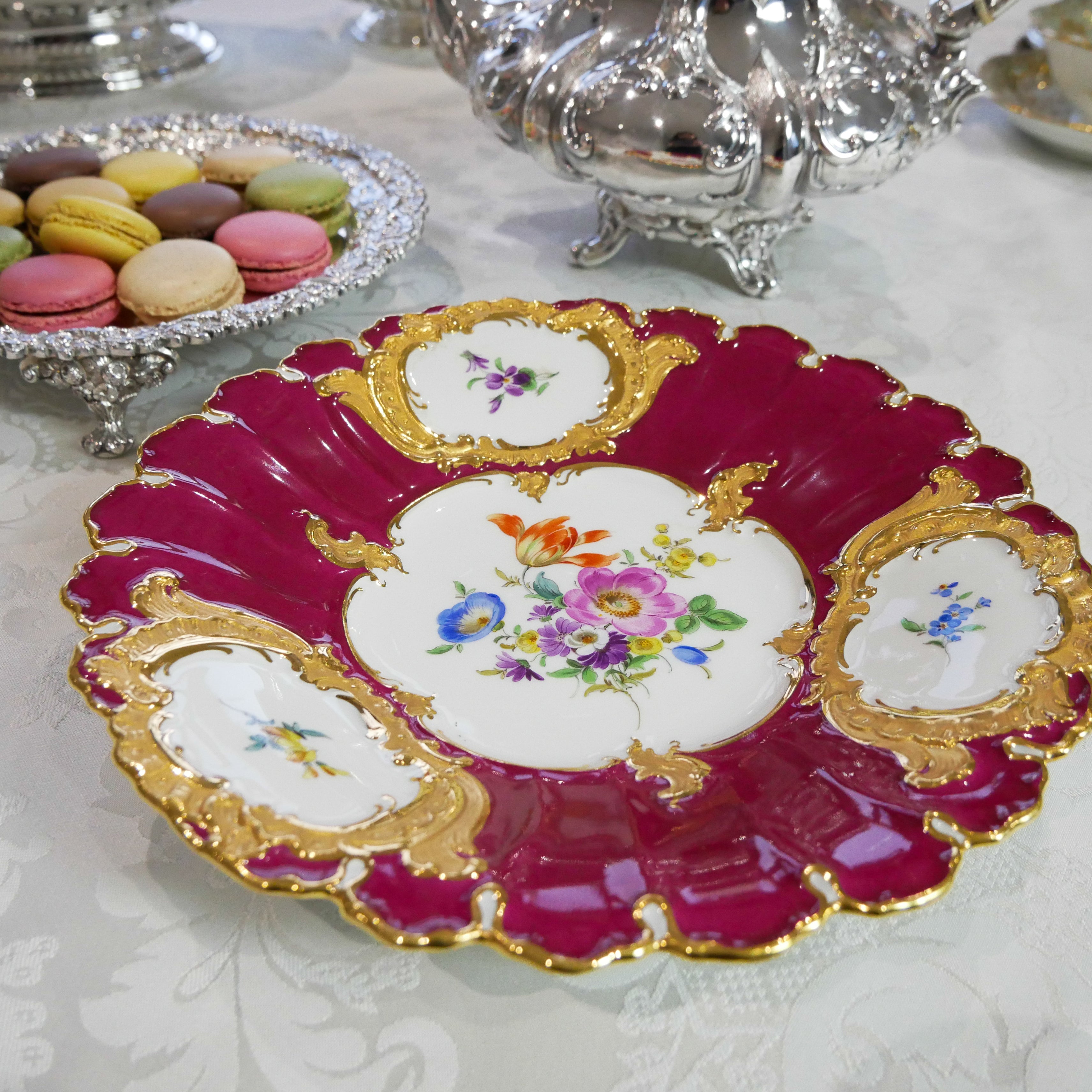 23cm マイセン MEISSENゴールドレリーフ キャビネットプレート ロココ