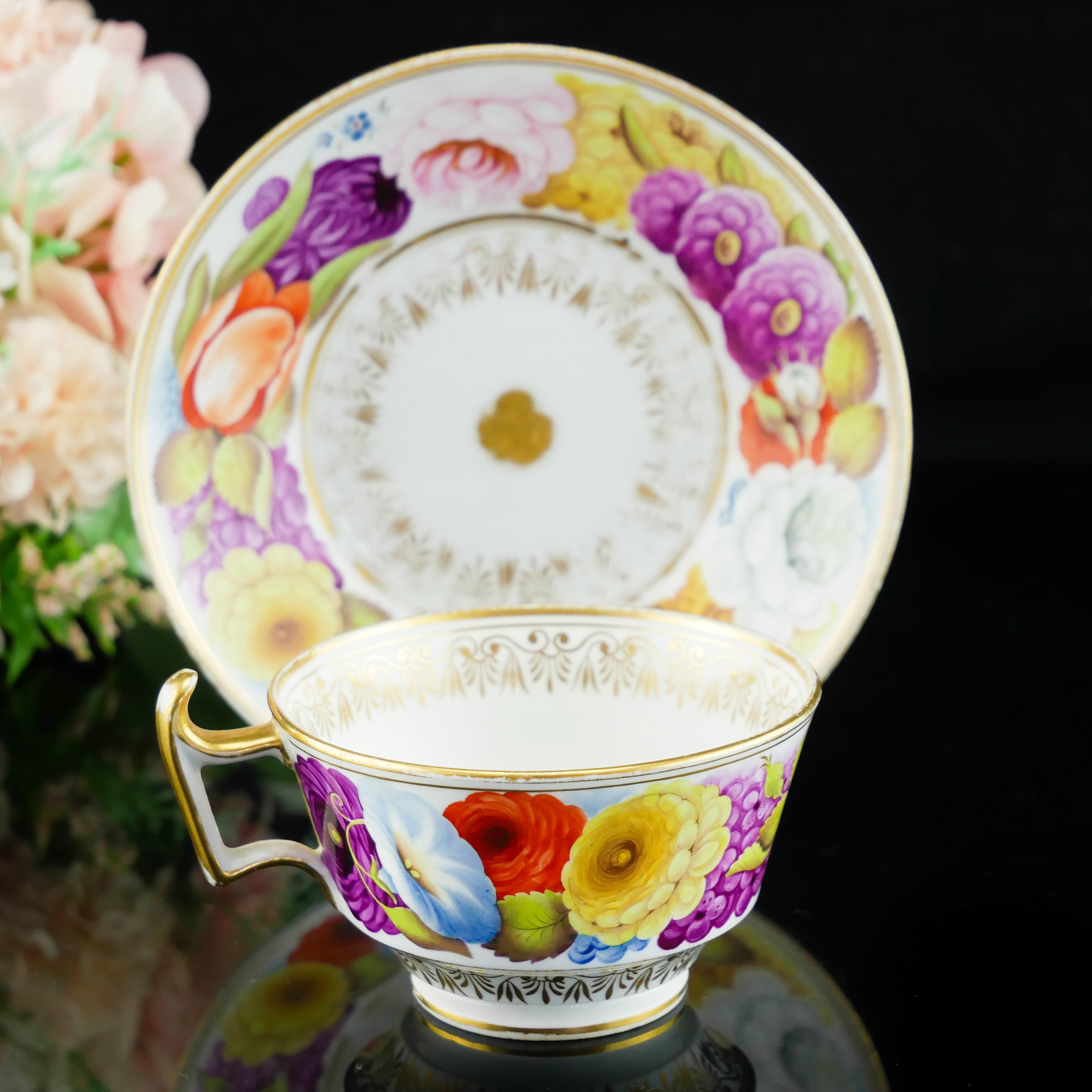 伝統・本物】スポード『大輪の花』アンティーク カップ＆ソーサー