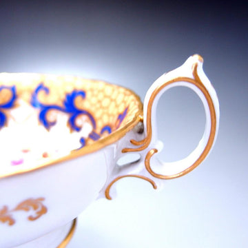 伝統-本物-コールポート-典型的な青-縁-金彩-華絵 - 英国アンティークス