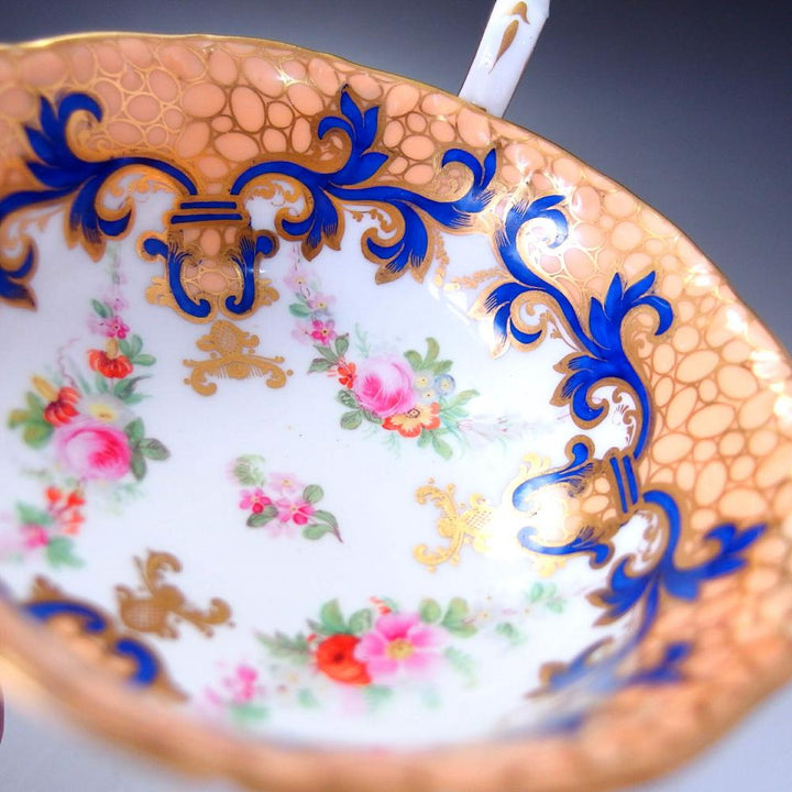 伝統-本物-コールポート-典型的な青-縁-金彩-華絵 - 英国アンティークス