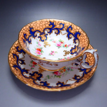 伝統-本物-コールポート-典型的な青-縁-金彩-華絵 - 英国アンティークス