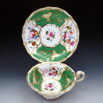 コールポート-典型的な青縁金彩華絵 -木の葉のリム - 英国アンティークス
