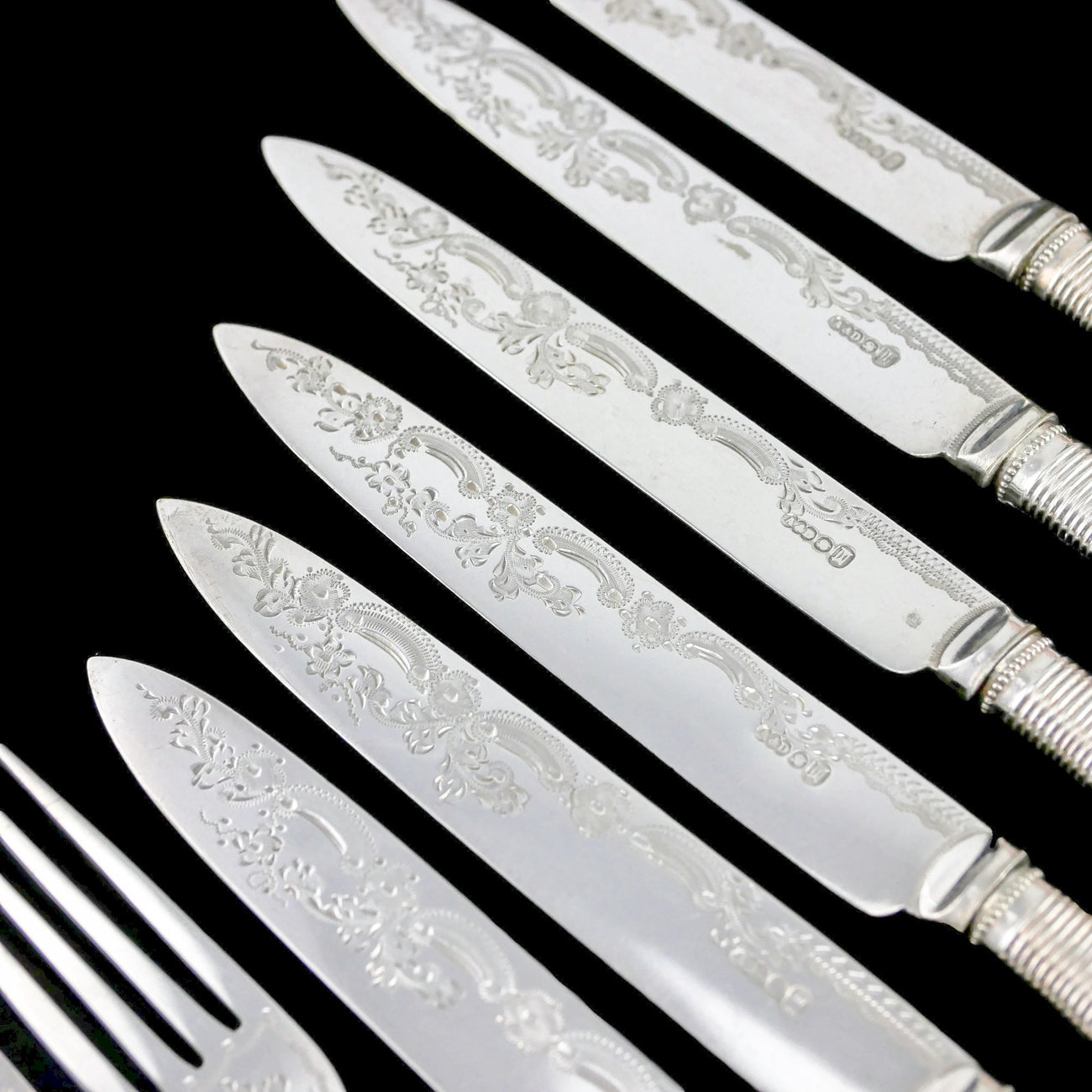 200年物-シルバープレート-白蝶貝-ナイフ-フォーク-6本セット - 英国