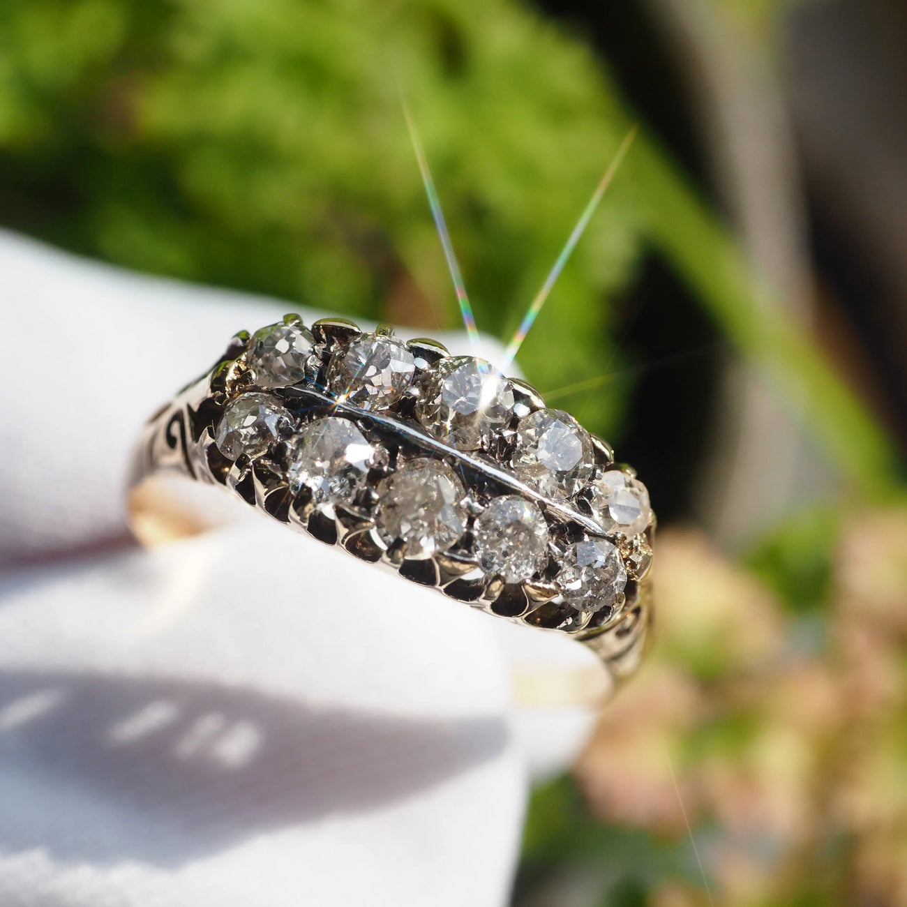 ヴィクトリア時代 2列のダイヤモンドボートリング 指輪 英国アンティークス アンティークジュエリー