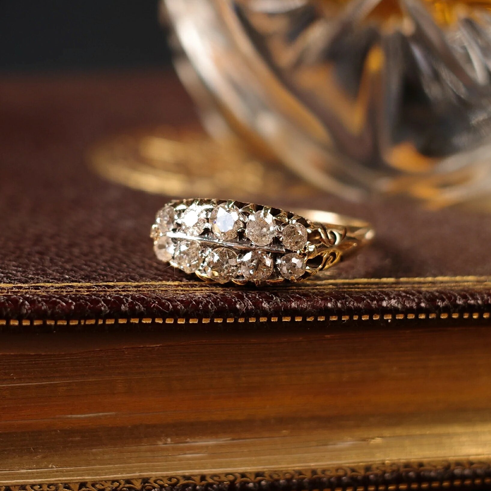 ヴィクトリア時代 2列のダイヤモンドボートリング 指輪 英国アンティークス アンティークジュエリー