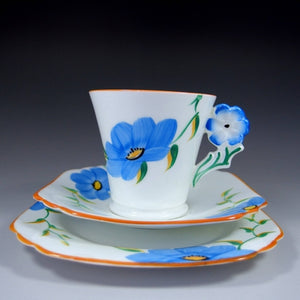 青い花のフラワーハンドル - 英国アンティークス